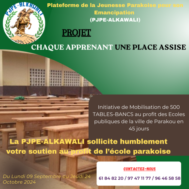 Parakou : La PJPE-ALKAWALI intensifie sa mobilisation pour offrir 500 tables-bancs aux écoles