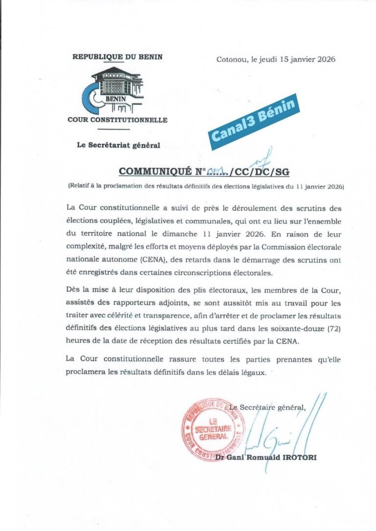 Élections communales et Législatives 2026: la Cour constitutionnelle annonce la proclamation imminente des résultats définitifs