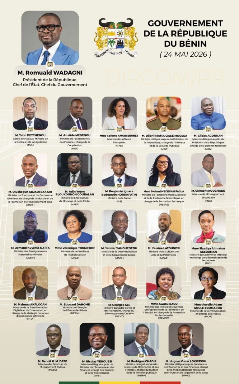Intégralité du premier Gouvernement de Romuald WADAGNI Découvrez-la la liste complète des ministres nommés.