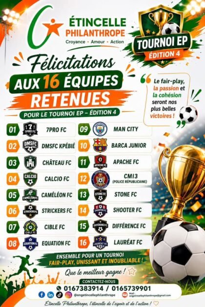 Sport et cohésion sociale : L&rsquo;ONG Étincelle Philanthrope lance la 4ᵉ édition du Tournoi EP le 11 juillet