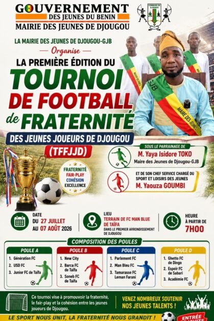 Sport : La Mairie des Jeunes de Djougou lance la première édition du Tournoi de Football de Fraternité des Jeunes Joueurs