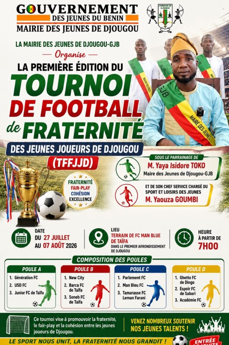 Sport : La Mairie des Jeunes de Djougou lance la première édition du Tournoi de Football de Fraternité des Jeunes Joueurs