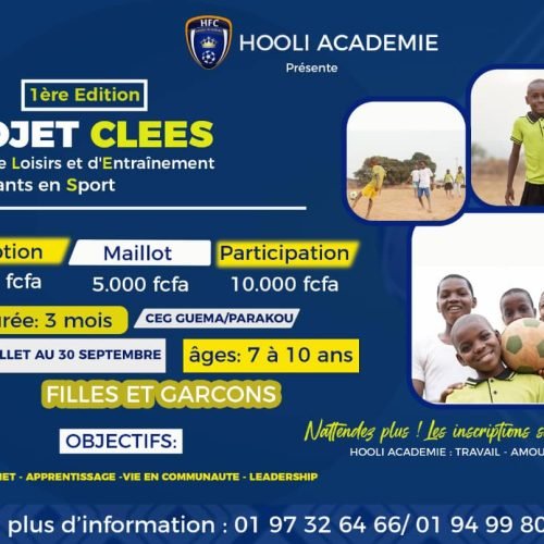 SPORT : AFIN D’INITIER LES ENFANTS AU SPORT PENDANT LES VACANCES Hooli Académie lance la première édition du Projet CLEES à Parakou